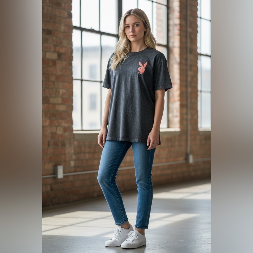 Playboy Charcoal Tee with Iconic Logo